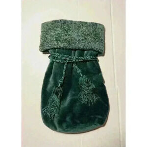 Vintage Velvet & Chenille‎ Wine Bag Gift Bag - Green - 7”x14”
